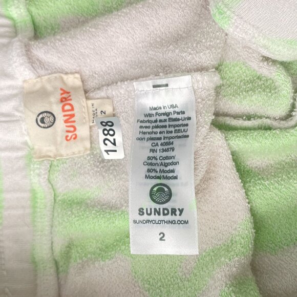 Sundry Tie-Dye Terry Lounge Dolphin Shorts Drawstring Light Green/White Women's - Picture 5 of 7
